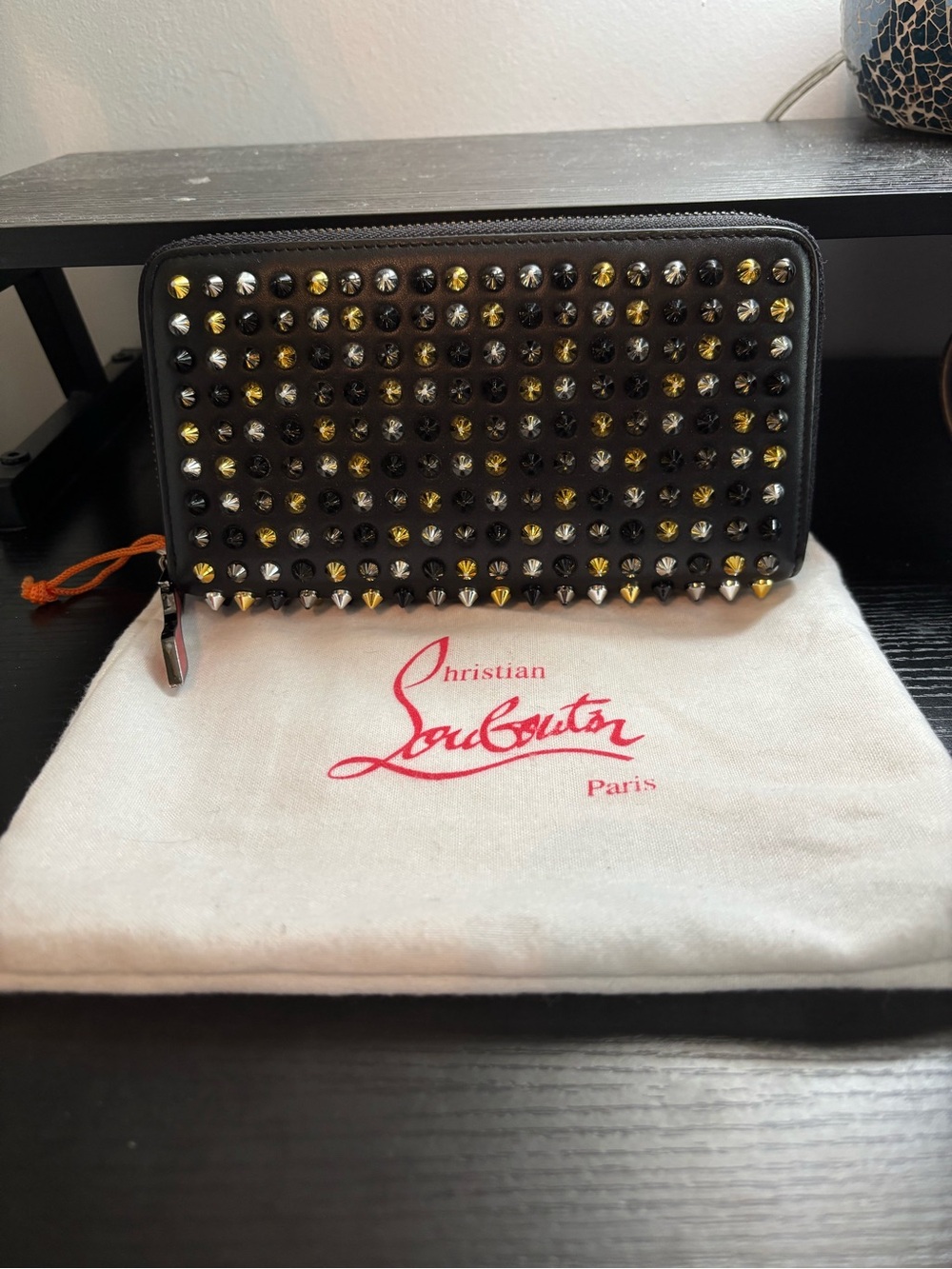 Rare Louboutin Panettone Multi Color Spiked Wallet Archival Red Sole Leather
